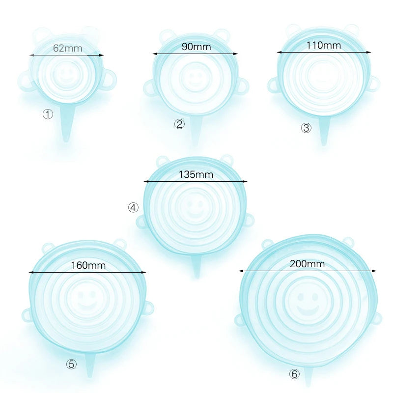 Silicone Stretch Lids, 6-Pack Various Sizes Cover for Bowl, European-Grade Silicone Kitchen Accessories