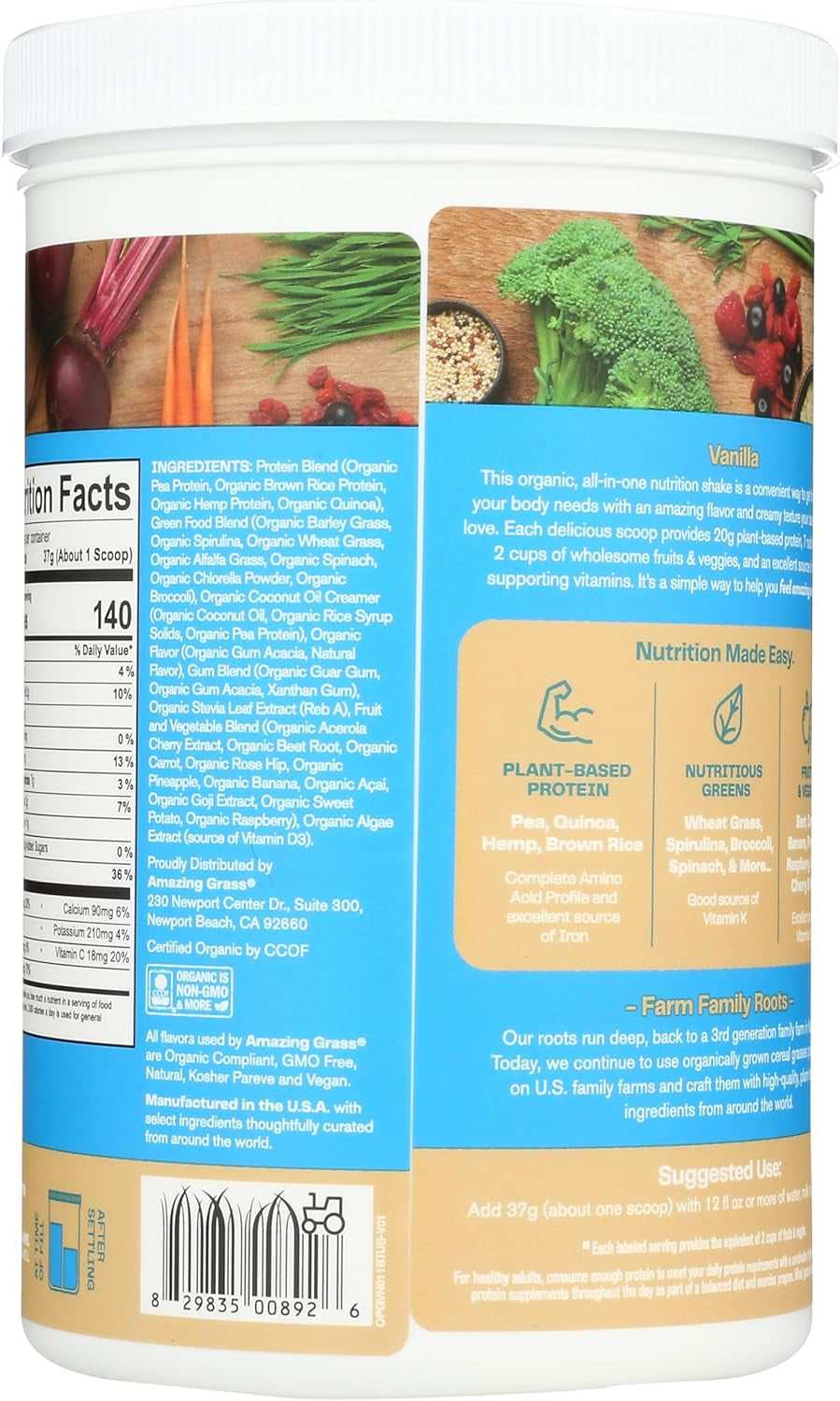 Organic Plant Protein Blend: Vegan Protein Powder, New Protein Superfood Formula, All-In-One Nutrition Shake with Beet Root, Pure Vanilla, 11 Servings