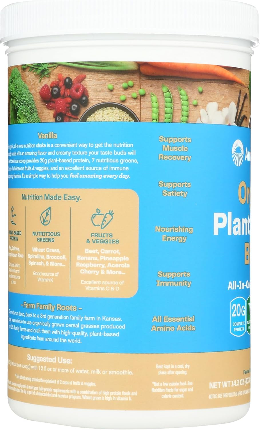 Organic Plant Protein Blend: Vegan Protein Powder, New Protein Superfood Formula, All-In-One Nutrition Shake with Beet Root, Pure Vanilla, 11 Servings