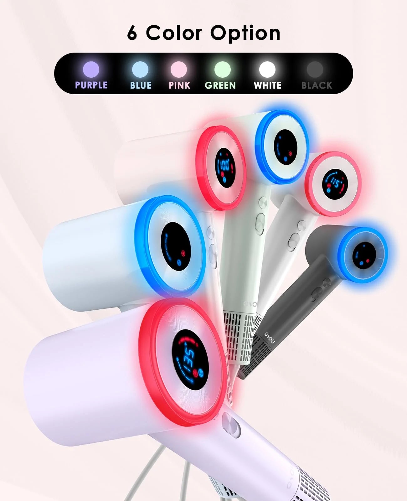 Hair Dryer, High Speed 5X Faster Professional Salon Ionic Blow Dryer with 10 Settings & LCD Display, Portable Lightweight Low Noise Hair Drier with Nozzle for Home & Travel, Perfect Gift, Pink
