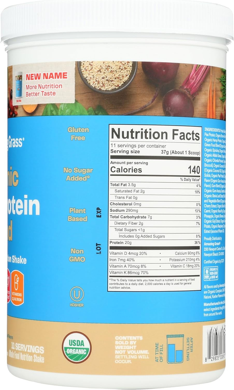 Organic Plant Protein Blend: Vegan Protein Powder, New Protein Superfood Formula, All-In-One Nutrition Shake with Beet Root, Pure Vanilla, 11 Servings