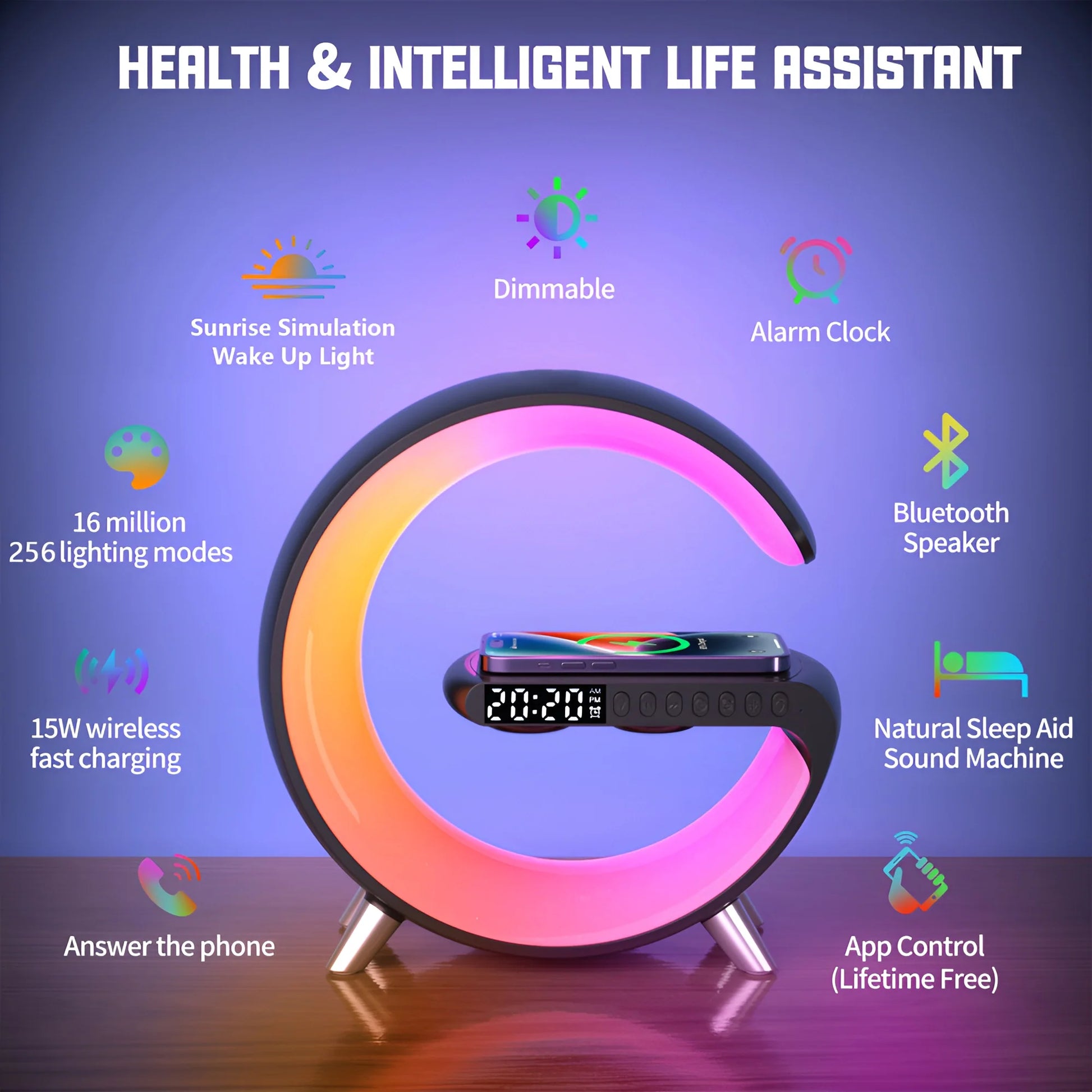 Litlamp™ 4-In-1 Alarm Clock, Mood Light, Speaker & Wireless Charger