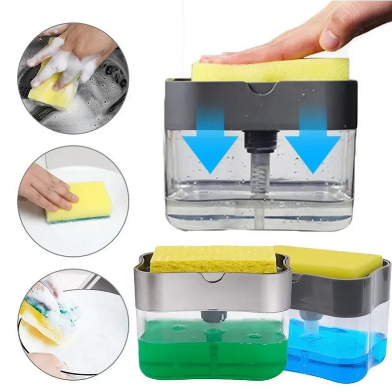 Dish Soap Dispenser for Kitchen,Liquid Soap Dispenser Kitchen Soapdispenser with Sponge Holder,Sponge Caddy Soap Pump Dispenser
